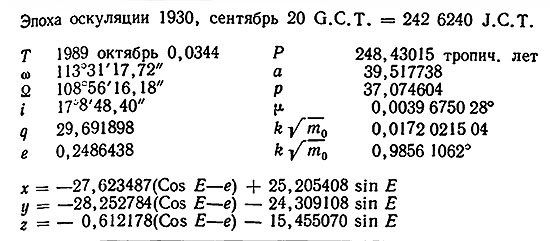 Таблица 9. Система XIX барицентрических элементов, 1900.0, (Бауэр, 1931)